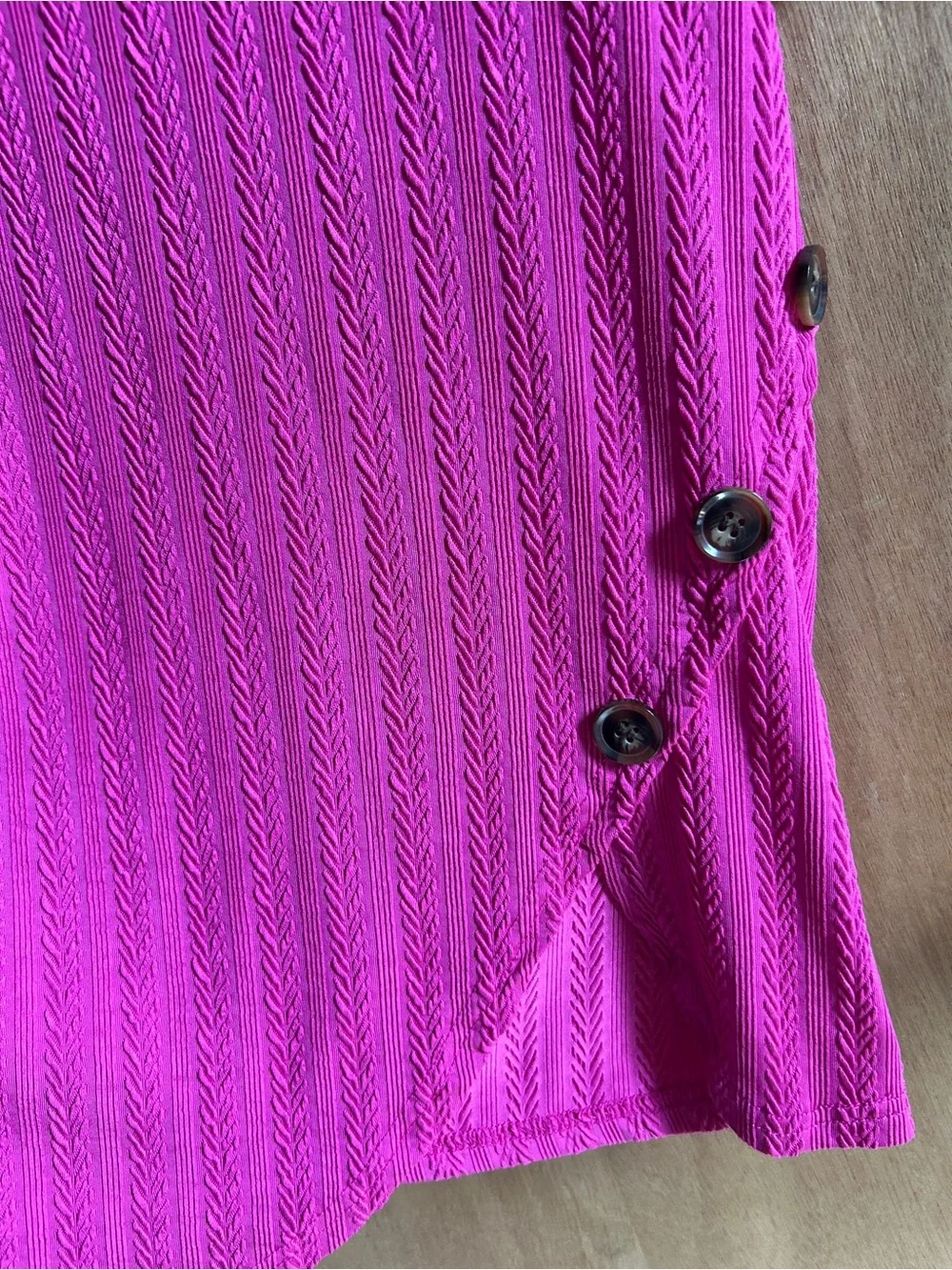 Textured Scoop Neck Short Sleeve Top in Hot Pink with Side Button Accents